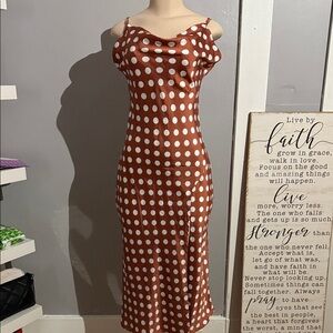 Brown with white Polka Dot strap Dress